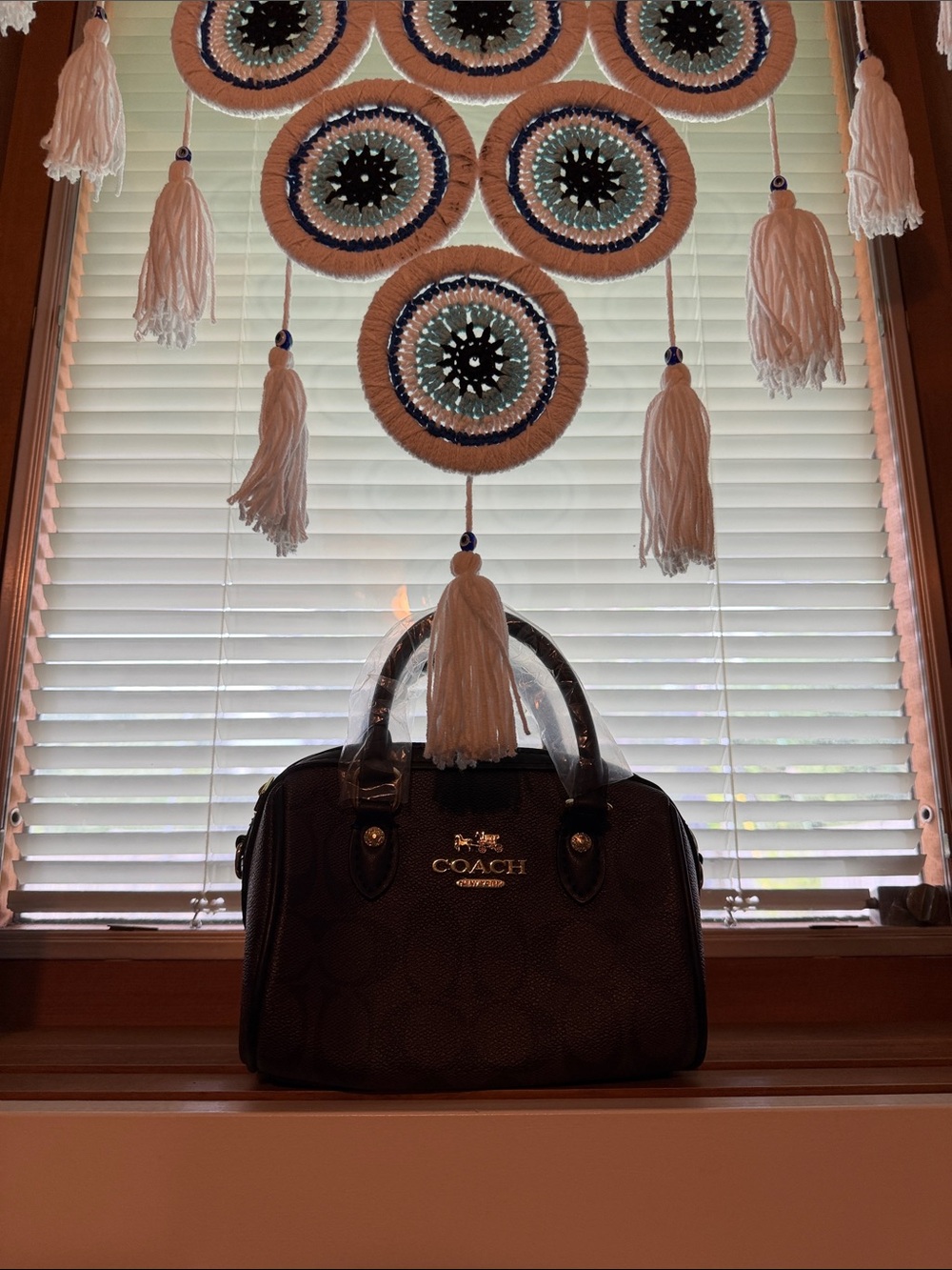 Coach Brown Signature Satchel with Black Trim